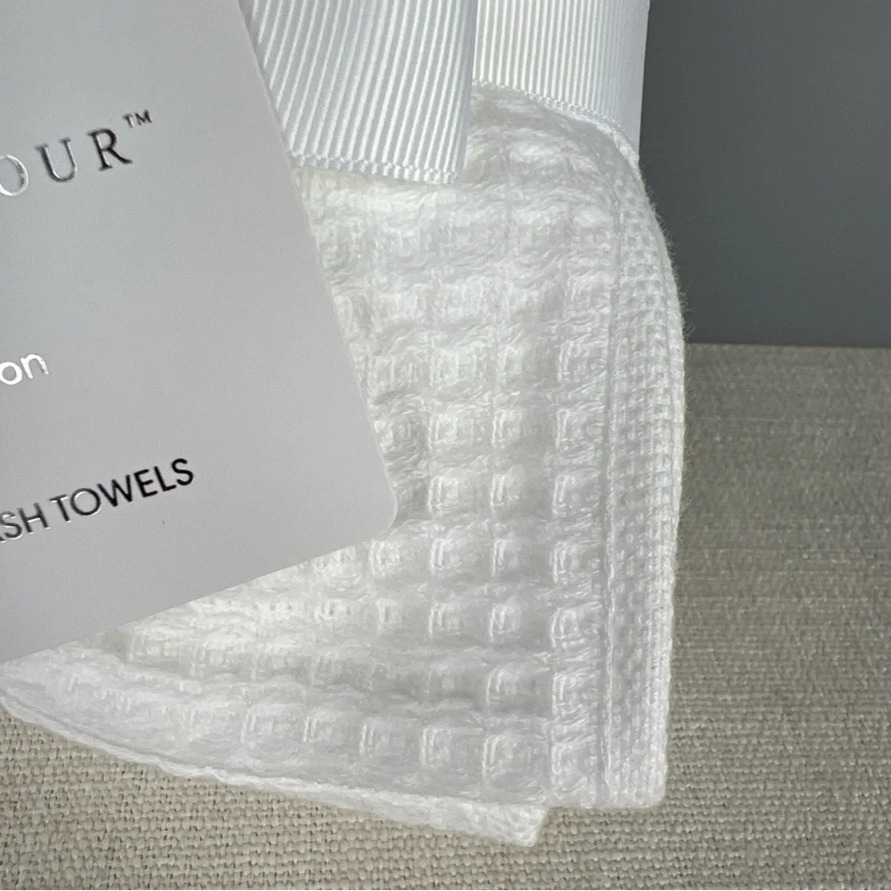 Hotel Balfour Wash Cloth Set Waffle Weave White 100% Cotton Luxury Spa 5 pc NEW